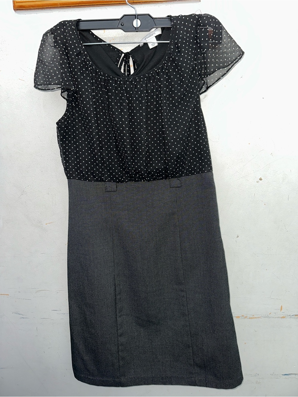 Dressbarn Size 4 Black Polka Dot Sheer Top & Gray Work Sheath Dress